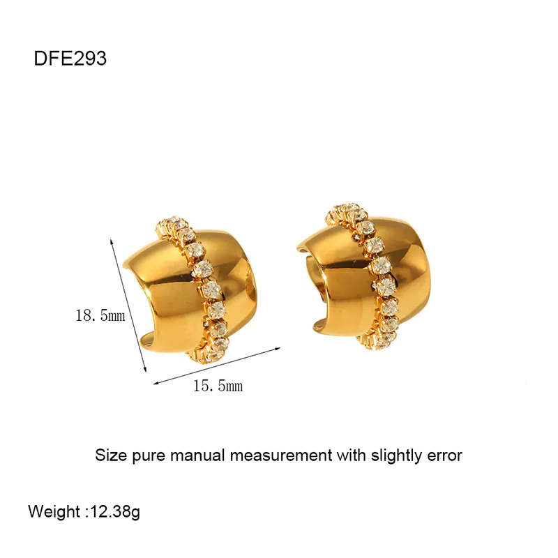 18K Gold Plated Waterproof Stainless Steel C-Shaped Stud Earrings Paved Cubic Zirconia Luxury Elegant Women Fashion Ear Jewelry - Image 6
