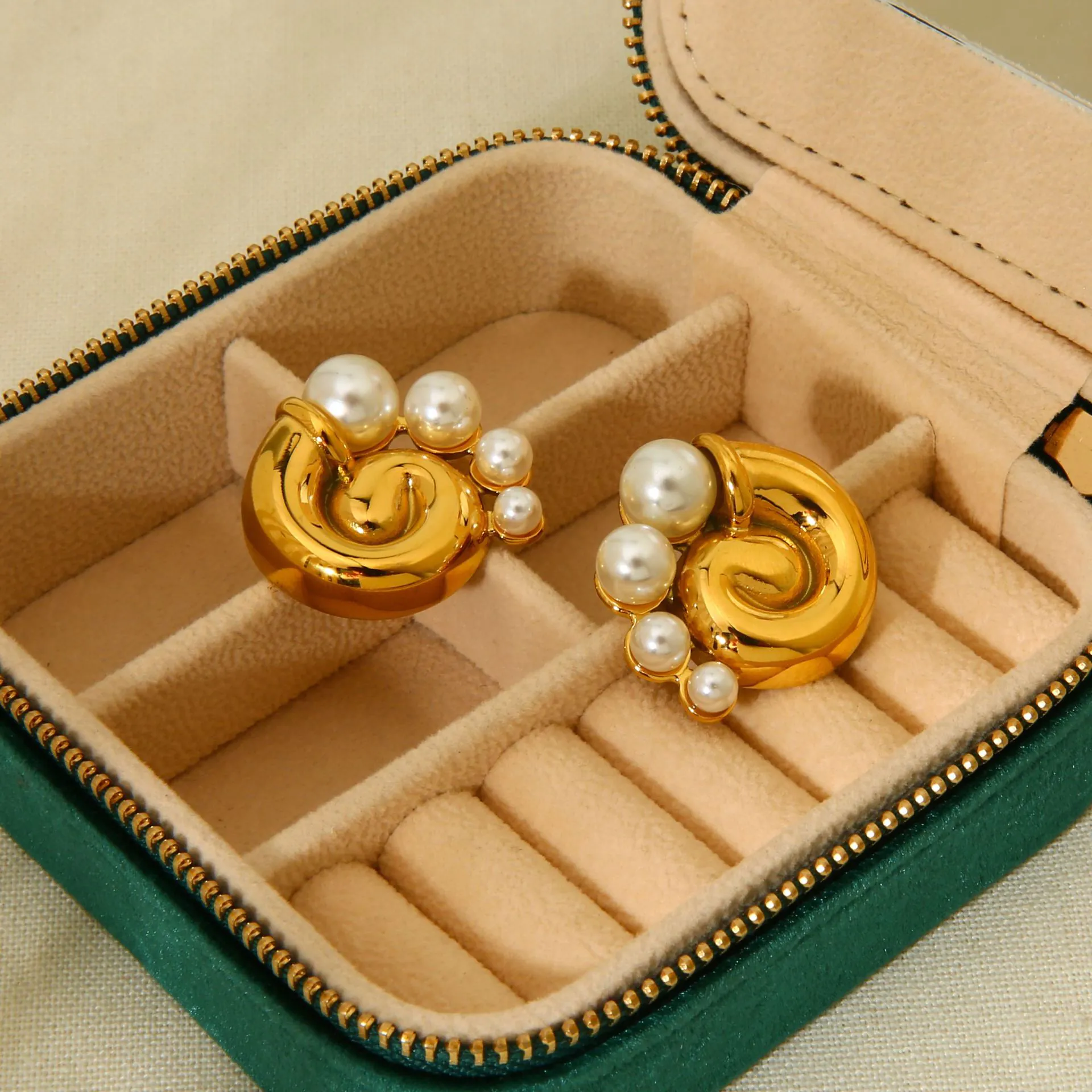 Ins Ocean Style 18K Gold Plated Waterproof Stainless Steel Jewelry Faux Pearl Conch Stud Earrings Pendant Necklace - Image 7
