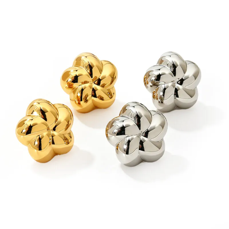 18K Gold Plated Waterproof Stainless Steel Stud Earrings, Ins Spiral Flower Niche Luxury Textured Ear Jewelry For Women Daily Wear