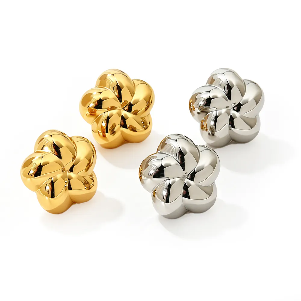 18K Gold Plated Waterproof Stainless Steel Stud Earrings, Ins Spiral Flower Niche Luxury Textured Ear Jewelry For Women Daily Wear