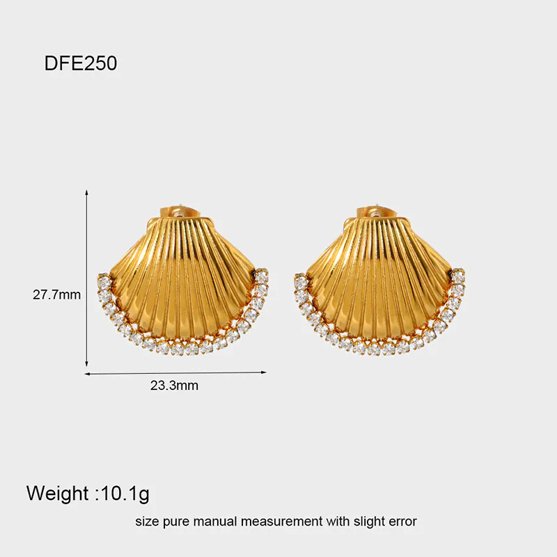 18K Gold Plated Waterproof Stainless Steel Stud Earrings INS Style Inlaid Cubic Zirconia Shell Ear Jewelry Ocean Element Versatile Earrings For Women Daily Wear - Image 7