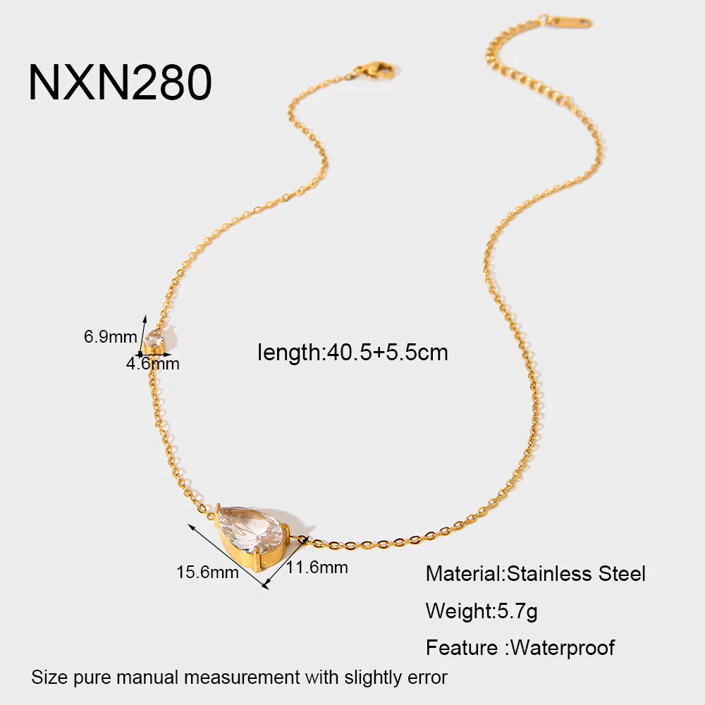 18K Gold-Plated Waterproof Stainless Steel Teardrop Zircon Pendant Necklace INS Minimal Luxury Elegant Necklace For Women - Image 7
