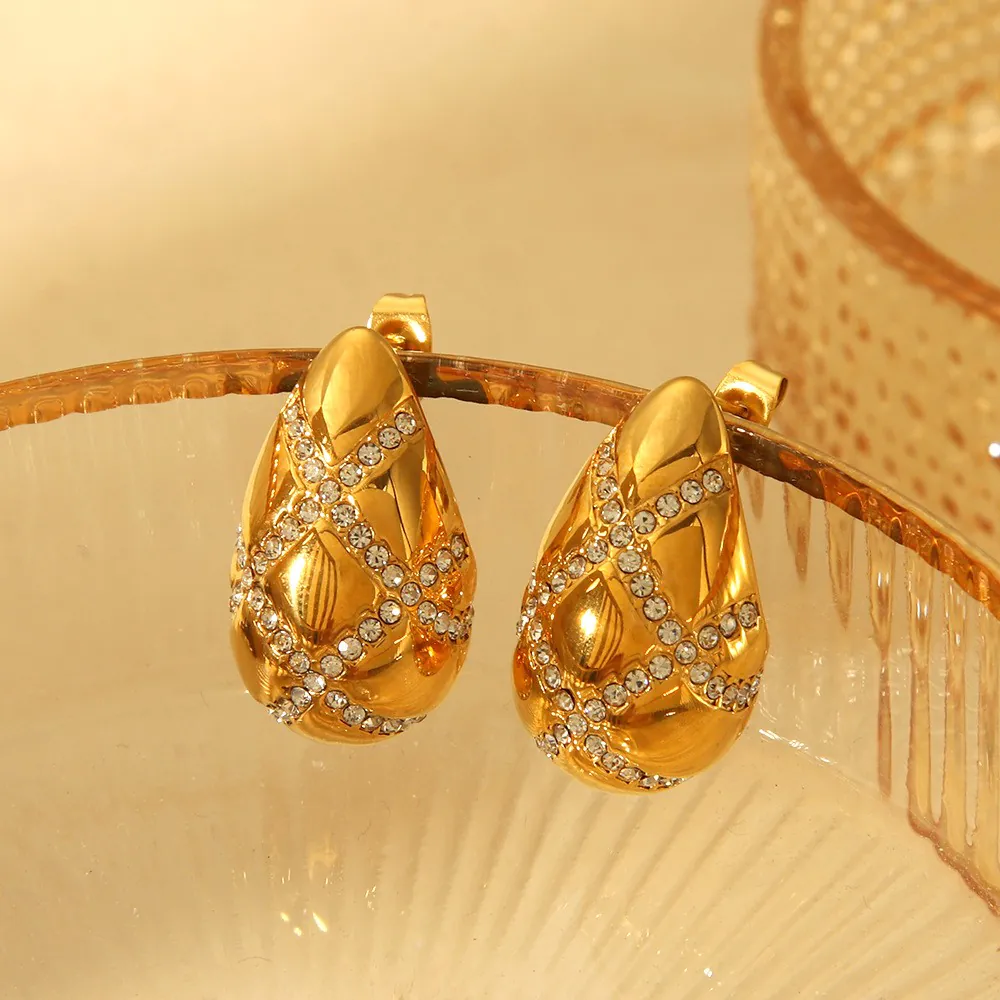18K Gold Plated Waterproof Stainless Steel Teardrop Stud Earrings Luxury Inlaid Cubic Zirconia Bow Ear Jewelry, High-End Fashion Accessories For Women - Image 5