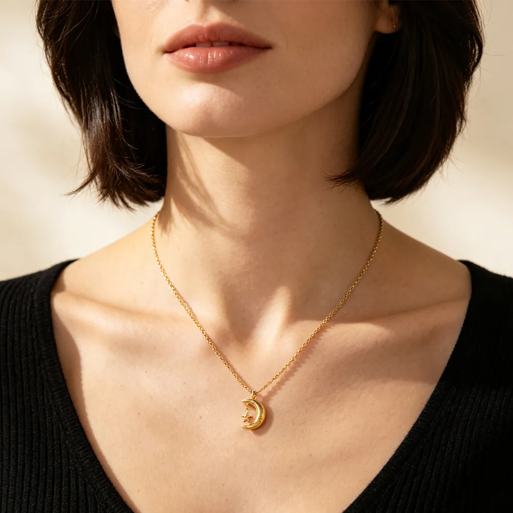 18K Gold-Plated Waterproof Stainless Steel Necklace, Moon Star Airplane Love Envelope Pendant Necklace INS Dainty Women Fashion Jewelry - Image 3