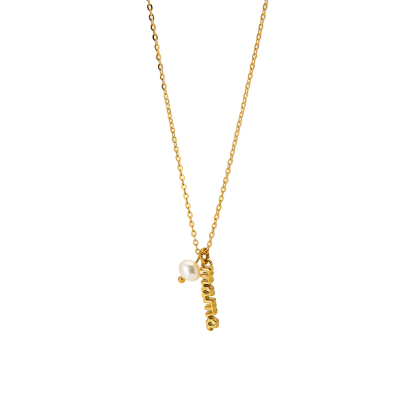 18K Gold Plated Stainless Steel Mama Letter Pendant Necklace For Women Dainty Faux Pearl Charm Minimalist Niche Design Jewelry Gift For Mom