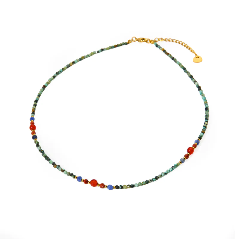 18K Gold Plated Stainless Steel Natural Stone Beaded Collarbone Necklace for Women Vintage High-End Dainty Bead Choker, Minimalist Luxury Niche Daily Jewelry Accessory