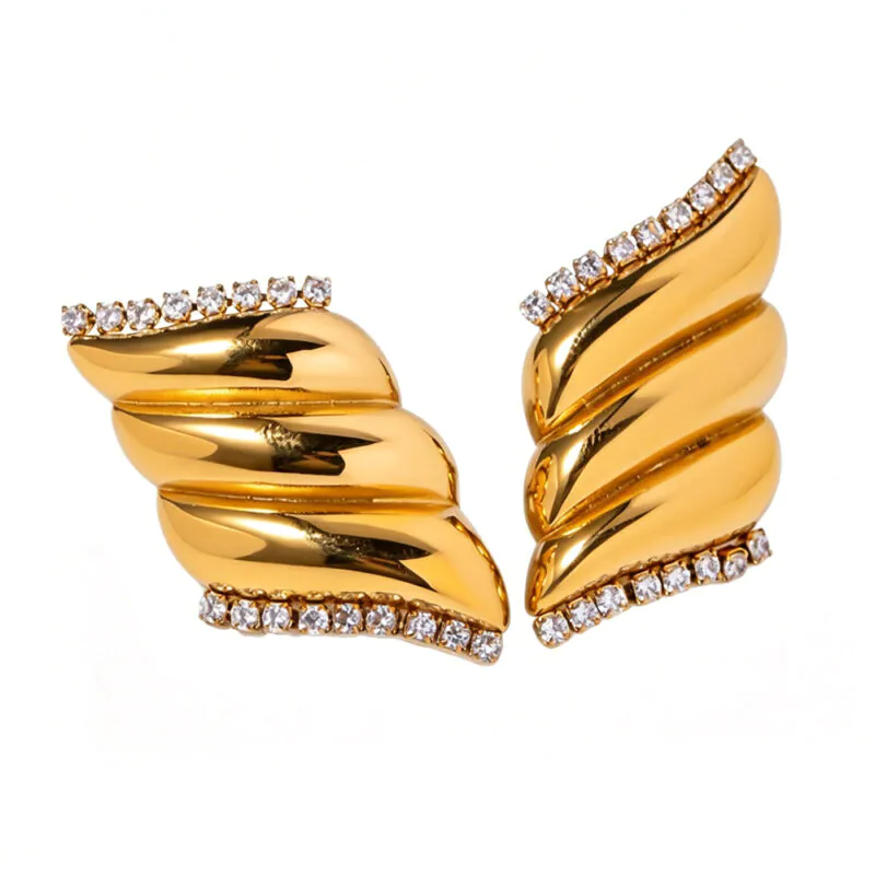 18K Gold Plated Waterproof Stainless Steel Geometric Stud Earrings Inlaid Cubic Zirconia Luxury Minimalist High-End Ear Jewelry For Women