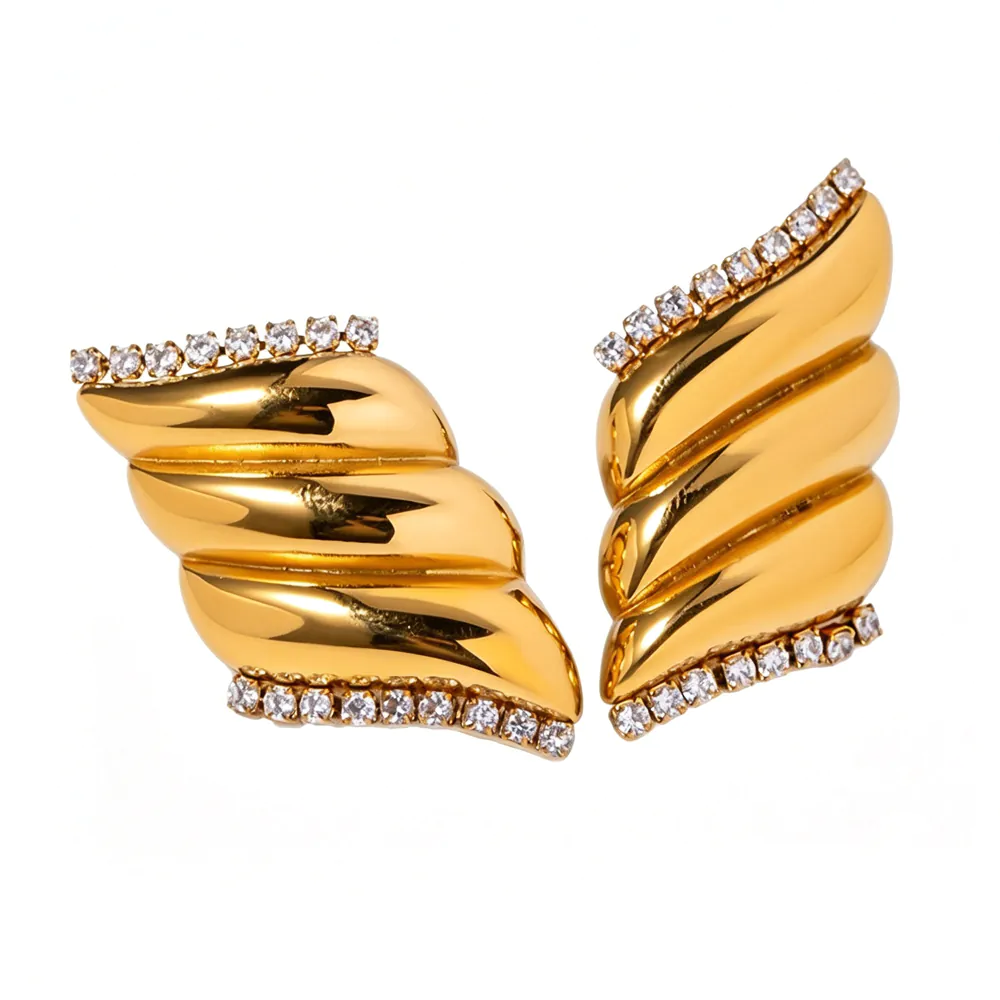 18K Gold Plated Waterproof Stainless Steel Geometric Stud Earrings Inlaid Cubic Zirconia Luxury Minimalist High-End Ear Jewelry For Women
