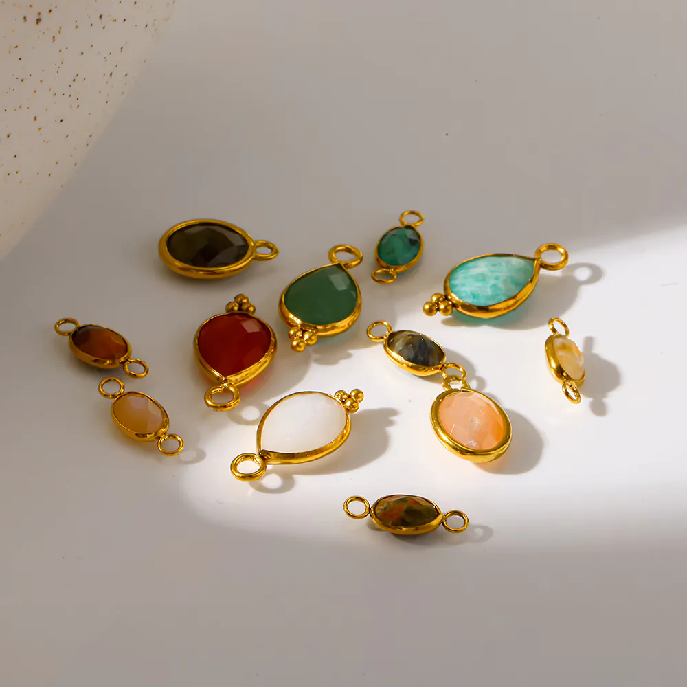 Natural Stone Pendant Findings: 18K Gold-Plated Stainless Steel Bezel Settings – DIY Handmade Jewelry Making Materials - Image 2