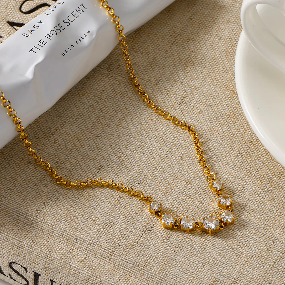 18K gold‑plated stainless steel cubic zirconia pendant necklace ins dainty stackable luxury women choker