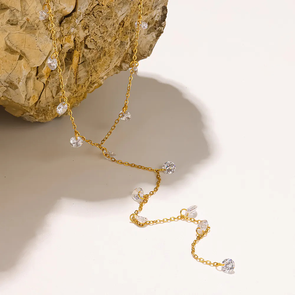 18K Gold‑Plated Stainless Steel Zircon Y‑Shape Tassel Necklace, Dainty Luxury Niche High‑End Neck Chain for Women - Image 2
