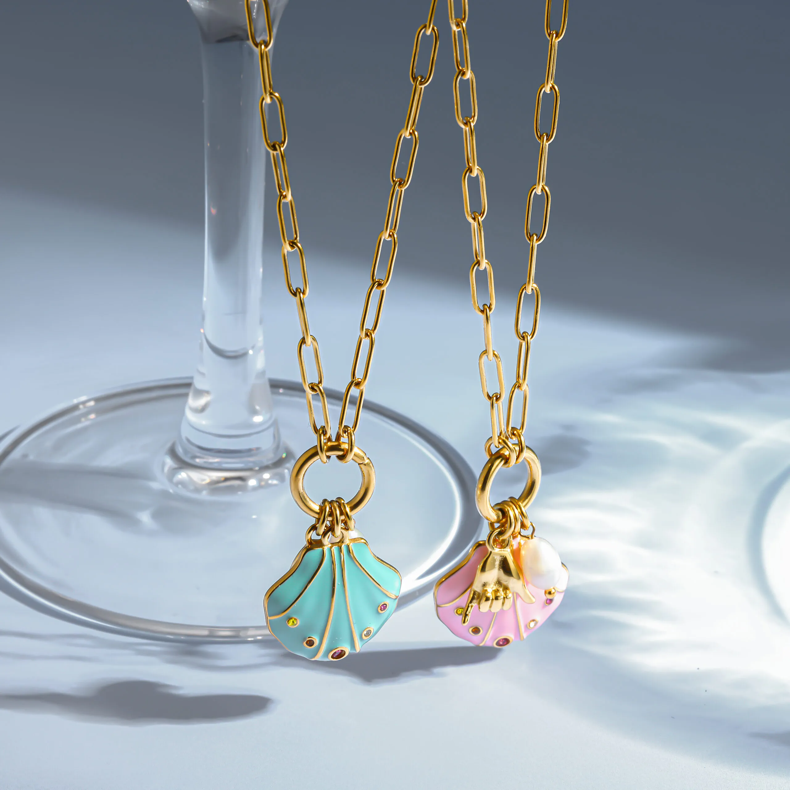 18K Gold Plated Waterproof Stainless Steel Necklace Ocean Style Enamel Shell Freshwater Pearl Pendant Necklace Ins Niche Women Neck Jewelry Daily Accessory - Image 6