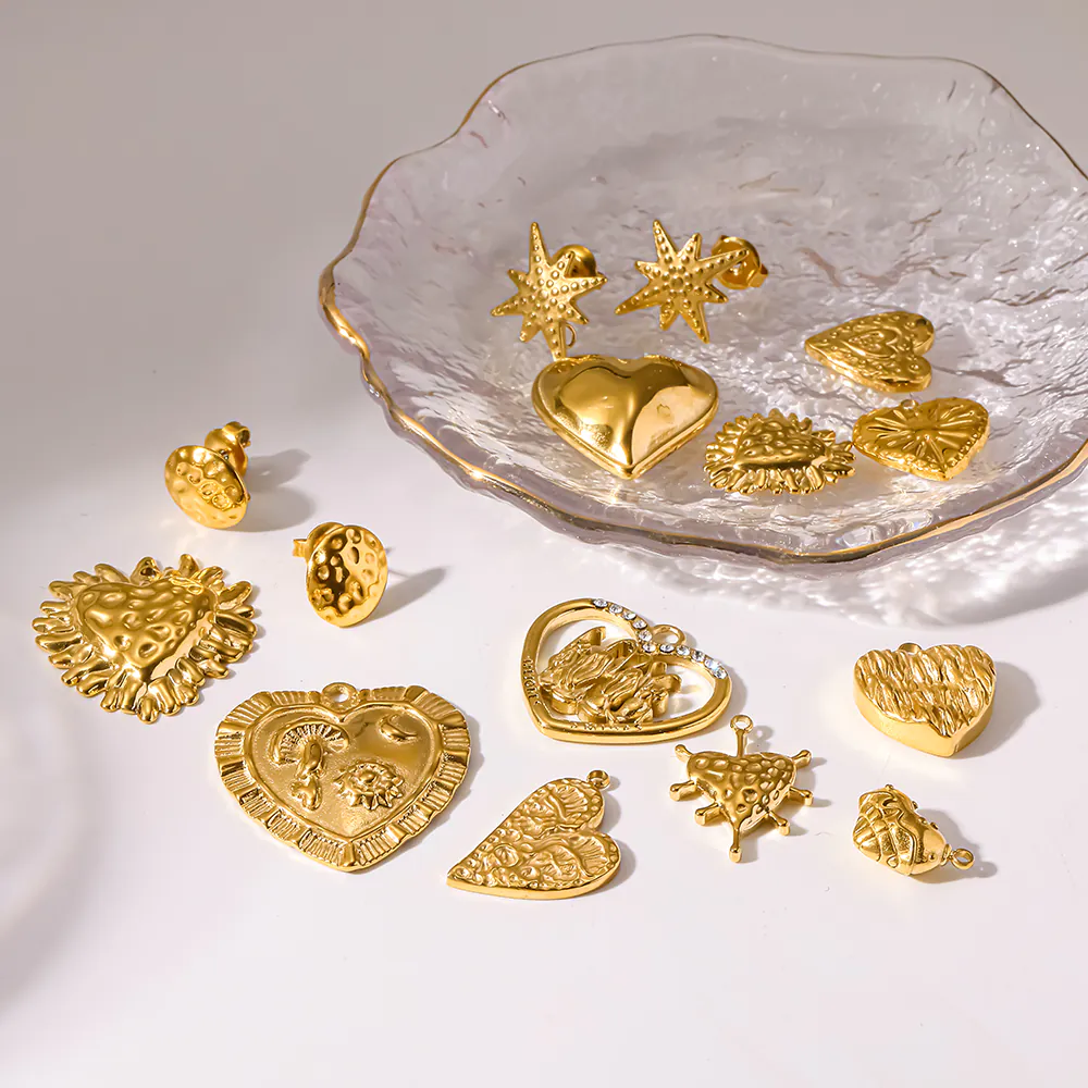 14K Gold-Plated Stainless Steel Heart Charms Pendants, DIY Earring Making Parts, Non-Fading Handmade Jewelry Craft Supplies - Image 3
