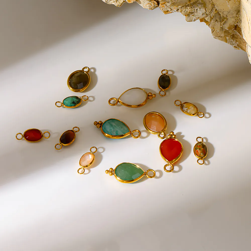 Natural Stone Pendant Findings: 18K Gold-Plated Stainless Steel Bezel Settings – DIY Handmade Jewelry Making Materials - Image 3