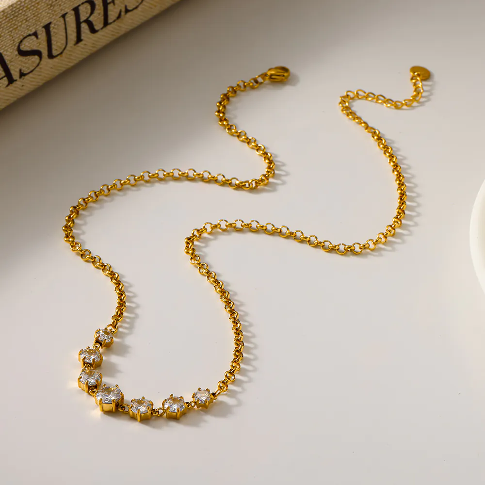 18K Gold‑Plated Stainless Steel Cubic Zirconia Pendant Necklace, Ins Dainty Stackable Choker, Minimalist Luxury Women Jewelry - Image 3
