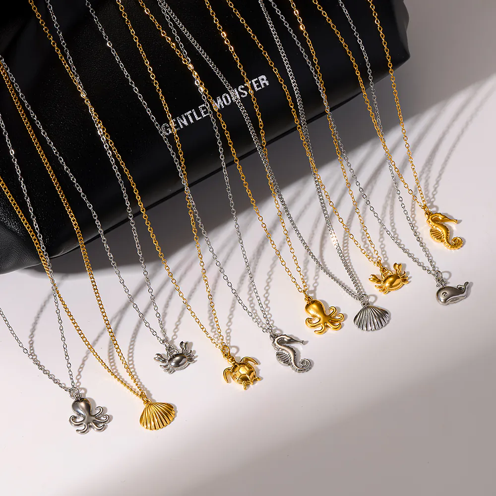 18K Gold‑Plated Stainless Steel Ocean‑Themed Pendant Necklace, Waterproof Dainty Clavicle Chain Jewelry for Women - Image 3