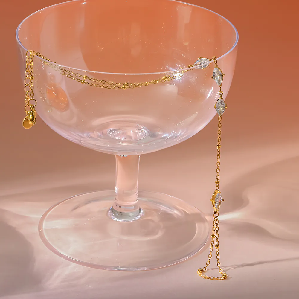 Marquise Zircon Linked Finger Hand Chain 18K Gold‑Plated Stainless Steel Hand Bracelet - Image 4