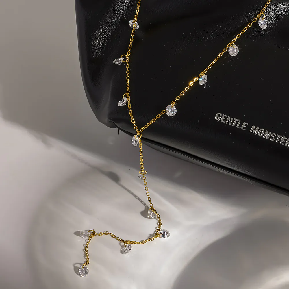 18K Gold‑Plated Stainless Steel Zircon Y‑Shape Tassel Necklace, Dainty Luxury Niche High‑End Neck Chain for Women - Image 4