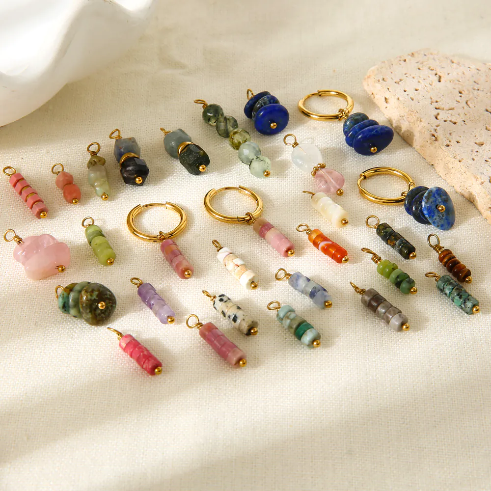 18K Gold Plated Stainless Steel Bohemian Irregular Natural Stone Charms, DIY Earring Jewelry Making Supplies - Image 4