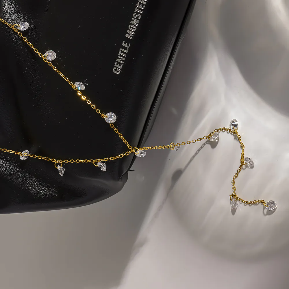 18K Gold‑Plated Stainless Steel Zircon Y‑Shape Tassel Necklace, Dainty Luxury Niche High‑End Neck Chain for Women - Image 5