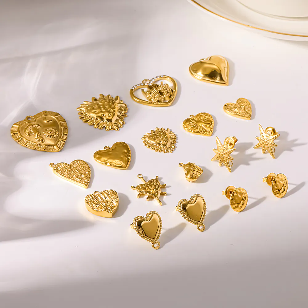 14K Gold-Plated Stainless Steel Heart Charms Pendants, DIY Earring Making Parts, Non-Fading Handmade Jewelry Craft Supplies - Image 5