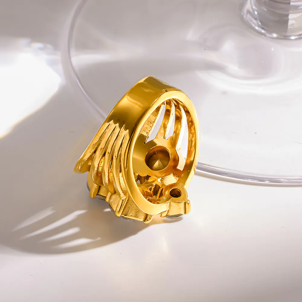 18K Gold-Plated Stainless Steel Multi-CZ Statement Ring, Bold Exaggerated Luxury Niche Women Finger Jewelry - Image 6