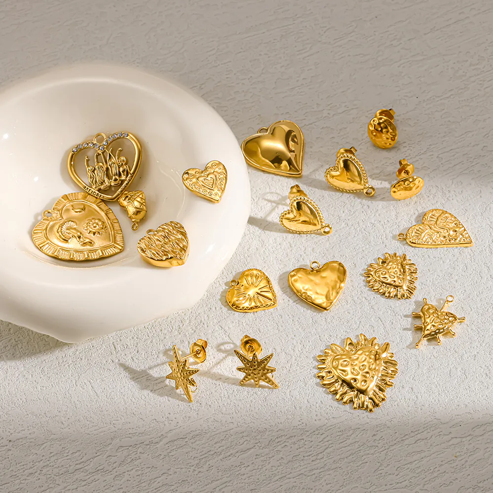 14K Gold-Plated Stainless Steel Heart Charms Pendants, DIY Earring Making Parts, Non-Fading Handmade Jewelry Craft Supplies - Image 7