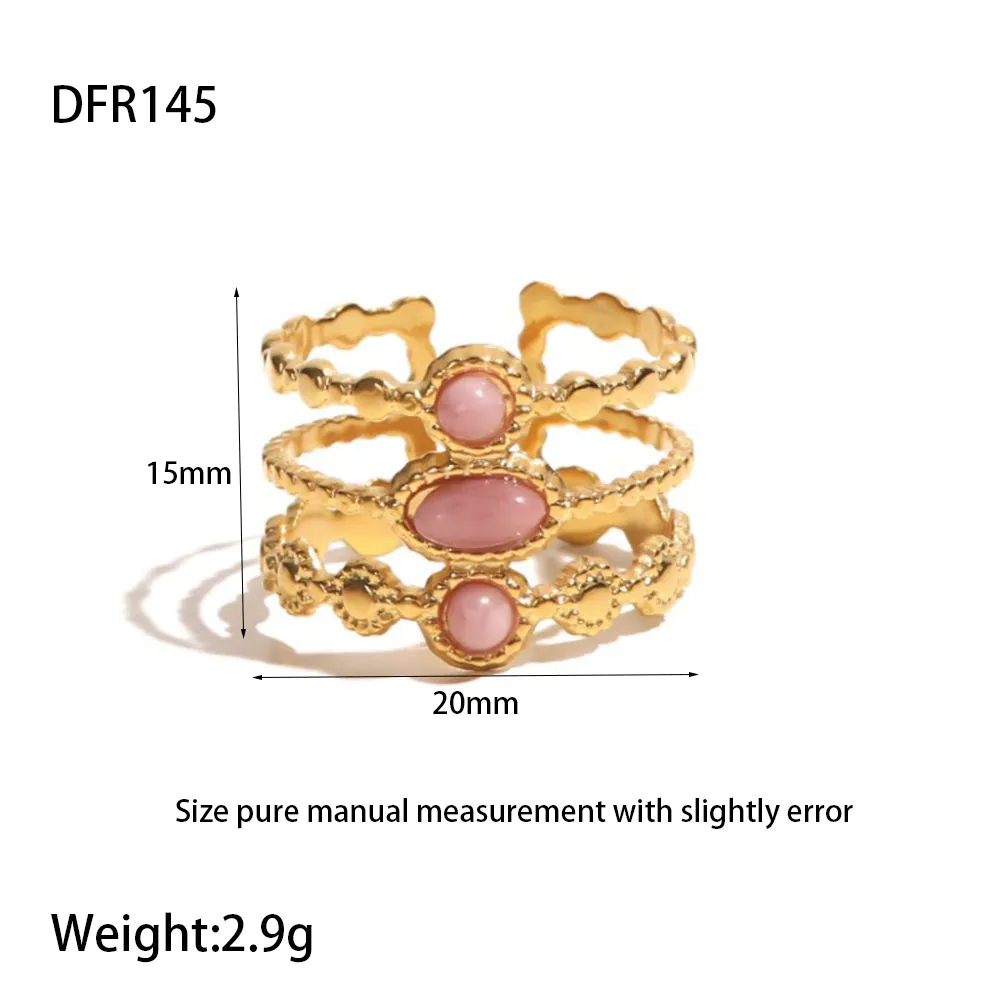 18K Gold‑Plated Stainless Steel Ins French Vintage Inlaid Natural Stone Open Ring, Waterproof Luxury Finger Jewelry For Women - Image 7
