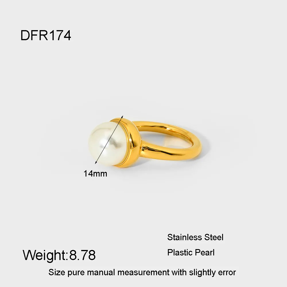 18K Gold‑Plated Stainless Steel Ins Fashion Luxury Round Faux Pearl Statement Ring, Waterproof Finger Jewelry For Women - Image 7