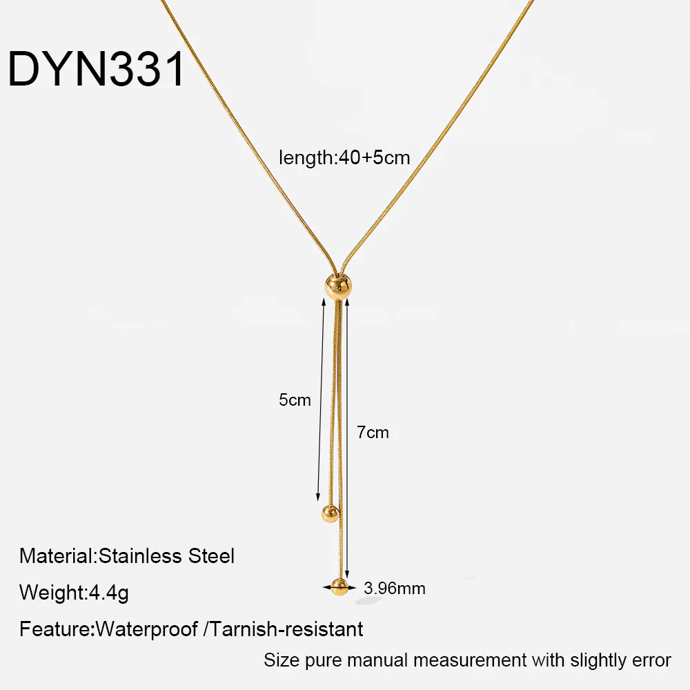18K Gold‑Plated Stainless Steel Ins Minimalist Long Tassel Small Gold Ball Pendant Snake Chain Necklace, Waterproof Neck Jewelry For Women - Image 7
