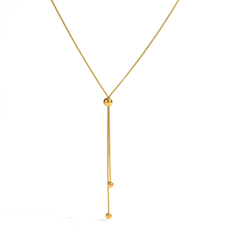 18k gold plated stainless steel ins minimalist long tassel small gold ball pendant snake chain necklace waterproof women neck jewelry