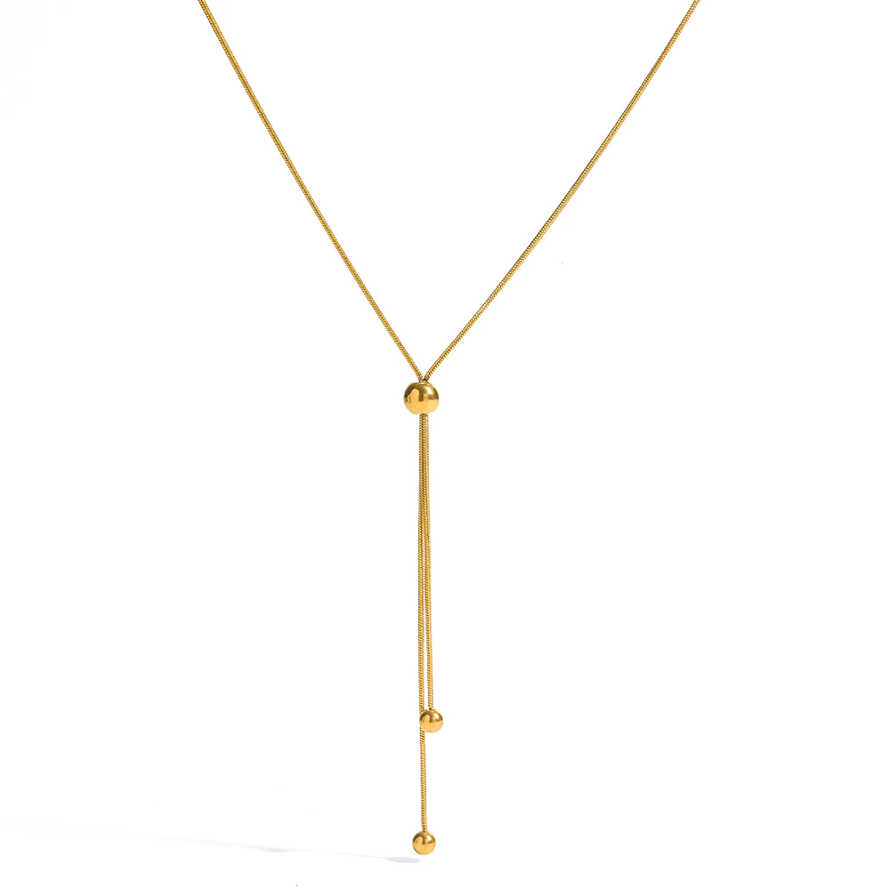 18k gold plated stainless steel ins minimalist long tassel small gold ball pendant snake chain necklace waterproof women neck jewelry