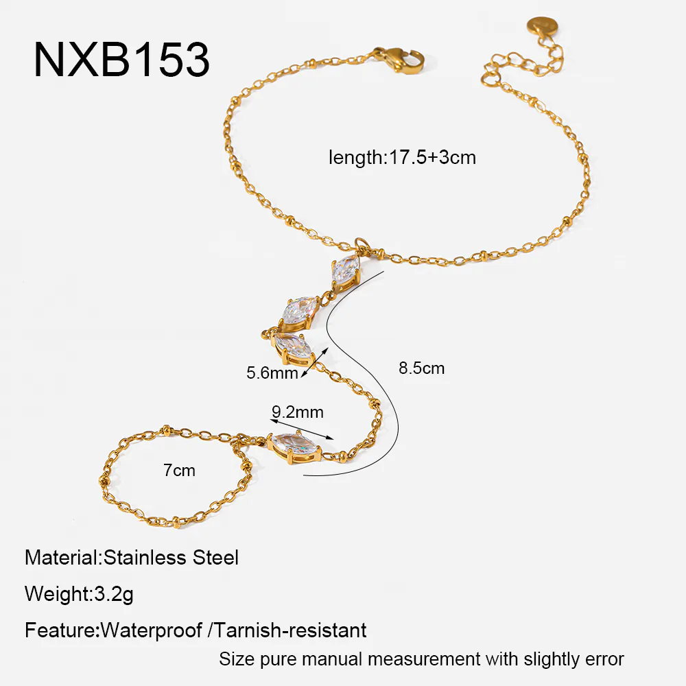 Marquise Zircon Linked Finger Hand Chain 18K Gold‑Plated Stainless Steel Hand Bracelet - Image 5