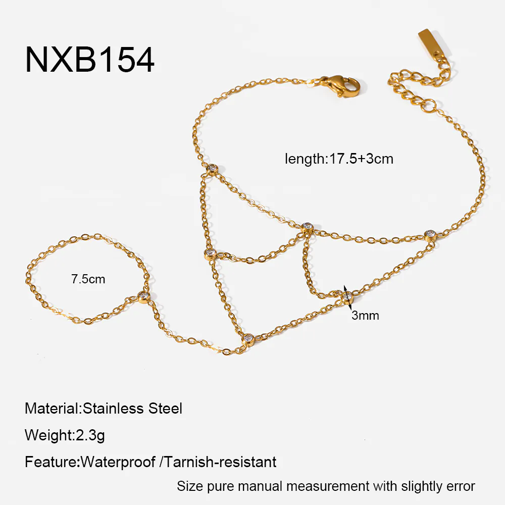 18K Gold‑Plated Stainless Steel Multi‑Layer Cubic Zirconia Hand Chain, Dainty Linked Finger Bracelet Stackable Luxury Hand Jewelry For Women - Image 5