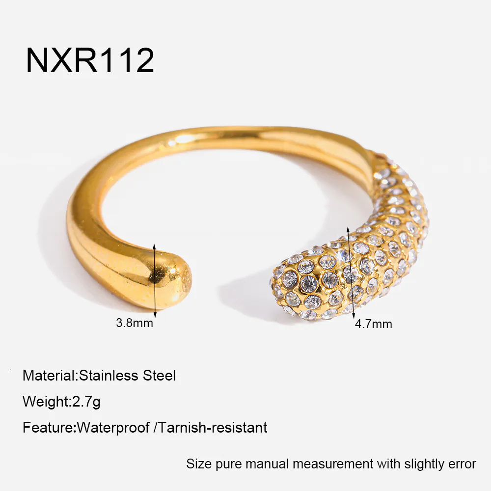 18K Gold‑Plated Stainless Steel Pave CZ Open Ring, Ins‑Style Teardrop Shape High‑End Minimalist Adjustable Finger Jewelry For Women - Image 7