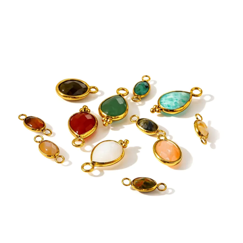 18K gold-plated stainless steel natural stone bezel pendants diy handmade jewelry making craft components