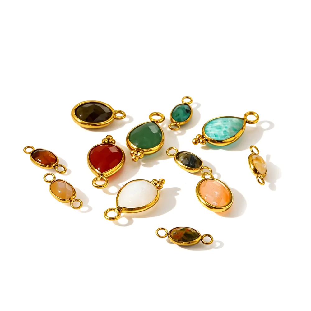 18K gold-plated stainless steel natural stone bezel pendants diy handmade jewelry making craft components