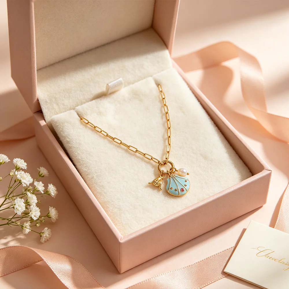 18K Gold Plated Waterproof Stainless Steel Necklace Ocean Style Enamel Shell Freshwater Pearl Pendant Necklace Ins Niche Women Neck Jewelry Daily Accessory - Image 3