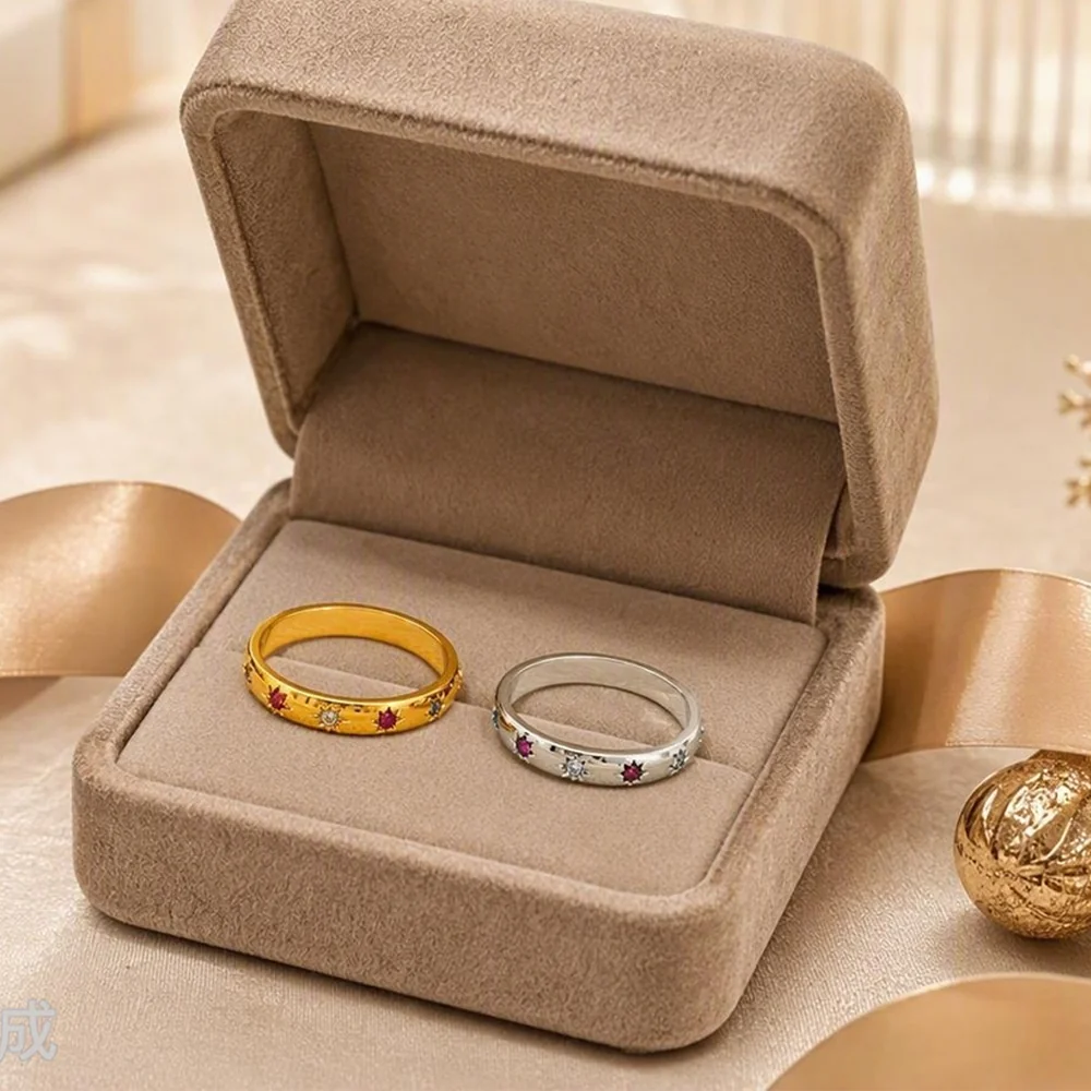 18K Gold-Plated Stainless Steel Thin Band Ring Luxury Colorful Cubic Zirconia Inlaid Band, High-End Waterproof Stackable Finger Jewelry For Women - Image 7