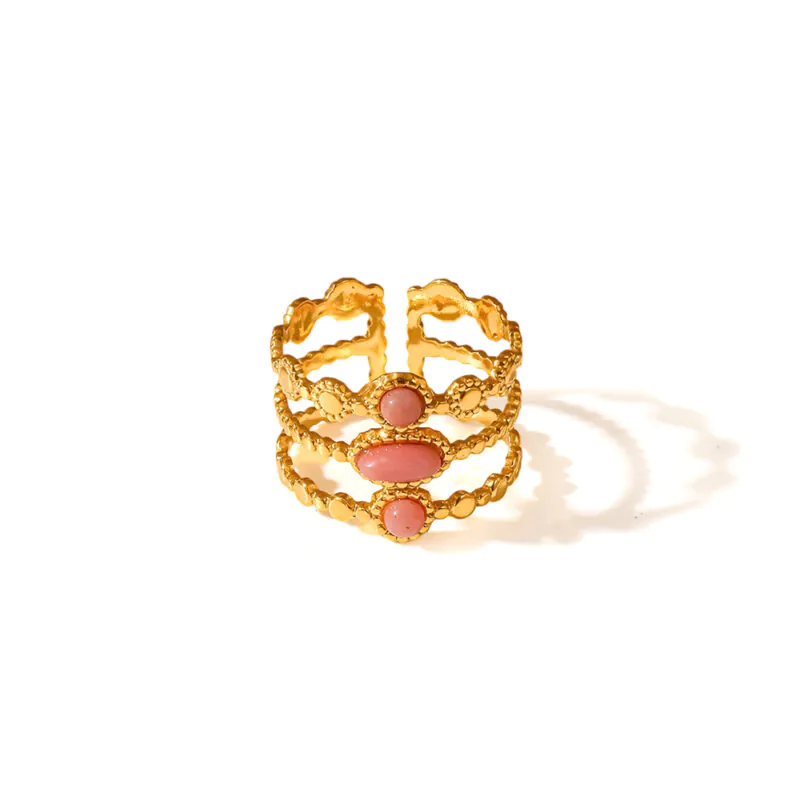 18k gold plated stainless steel ins french vintage natural stone open ring waterproof luxury women finger jewelry