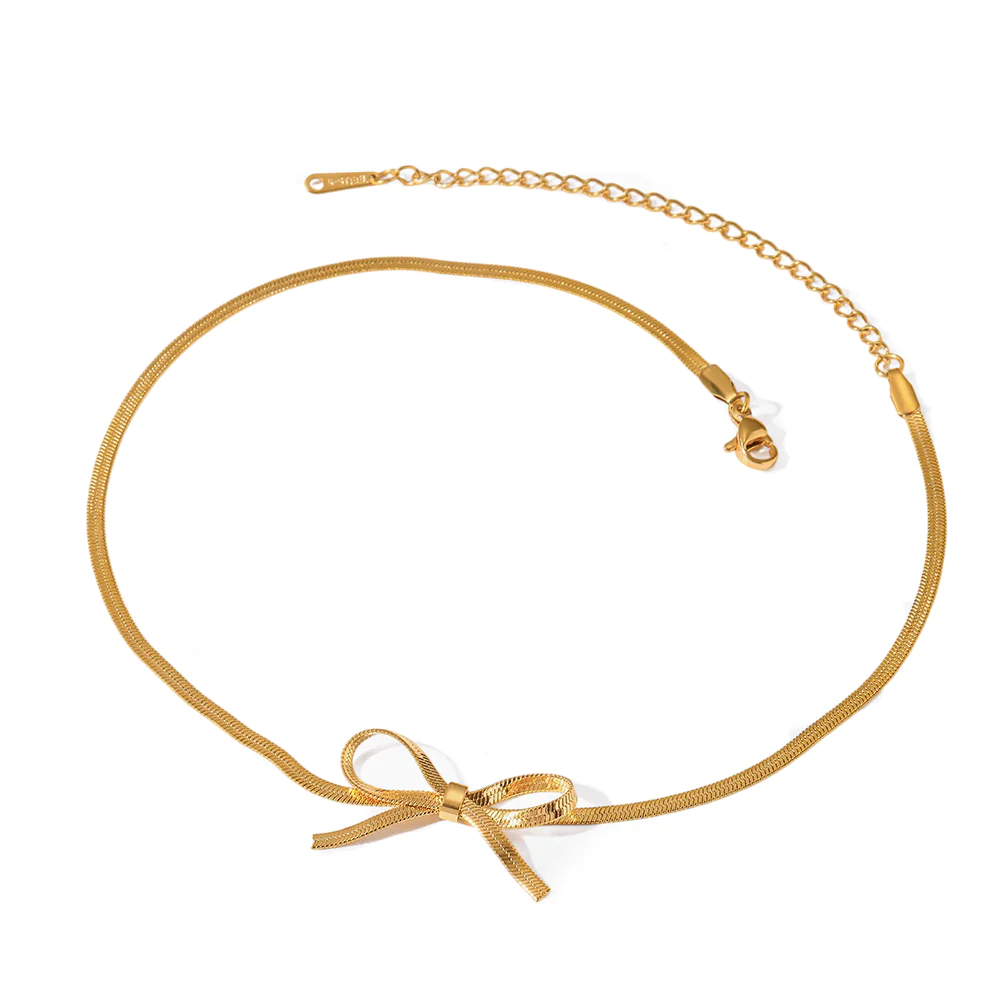 18k gold plated stainless steel bow knot snake chain choker necklace ins luxury non fading clavicle jewelry for women