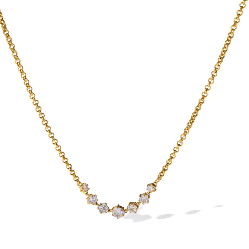 18K Gold‑Plated Stainless Steel Cubic Zirconia Pendant Necklace, Ins Dainty Stackable Choker, Minimalist Luxury Women Jewelry