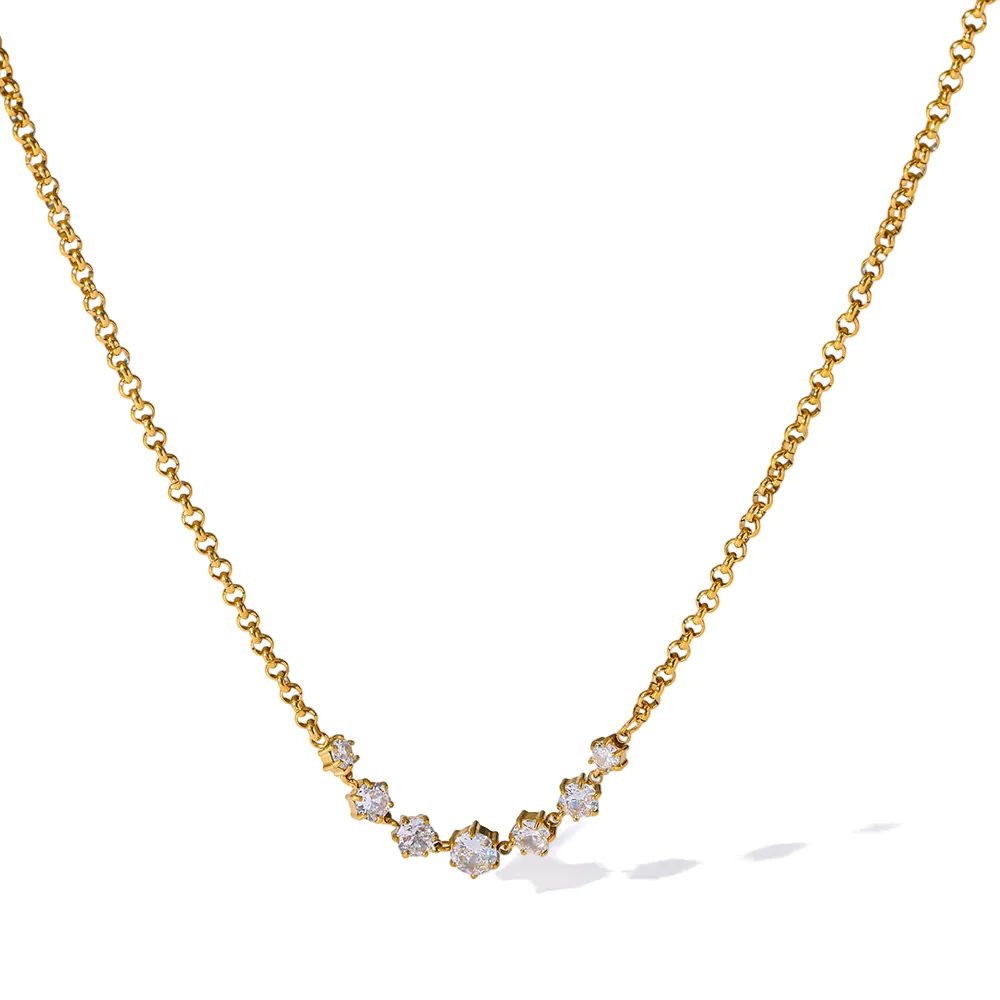 18K Gold‑Plated Stainless Steel Cubic Zirconia Pendant Necklace, Ins Dainty Stackable Choker, Minimalist Luxury Women Jewelry