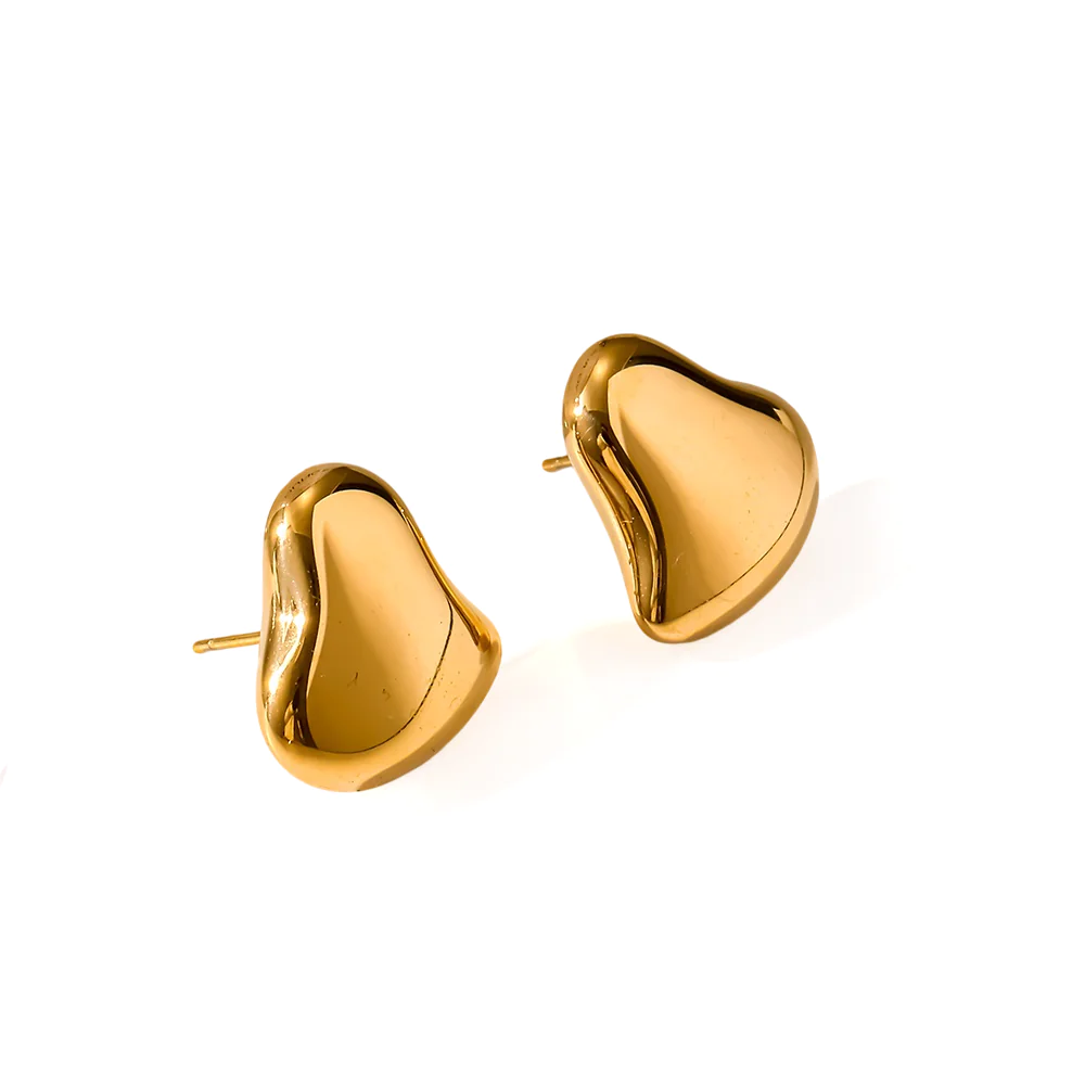 16K Gold-Plated Stainless Steel Polished Heart Stud Earrings, Ins Retro Luxury Waterproof Elegant Ear Jewelry For Women