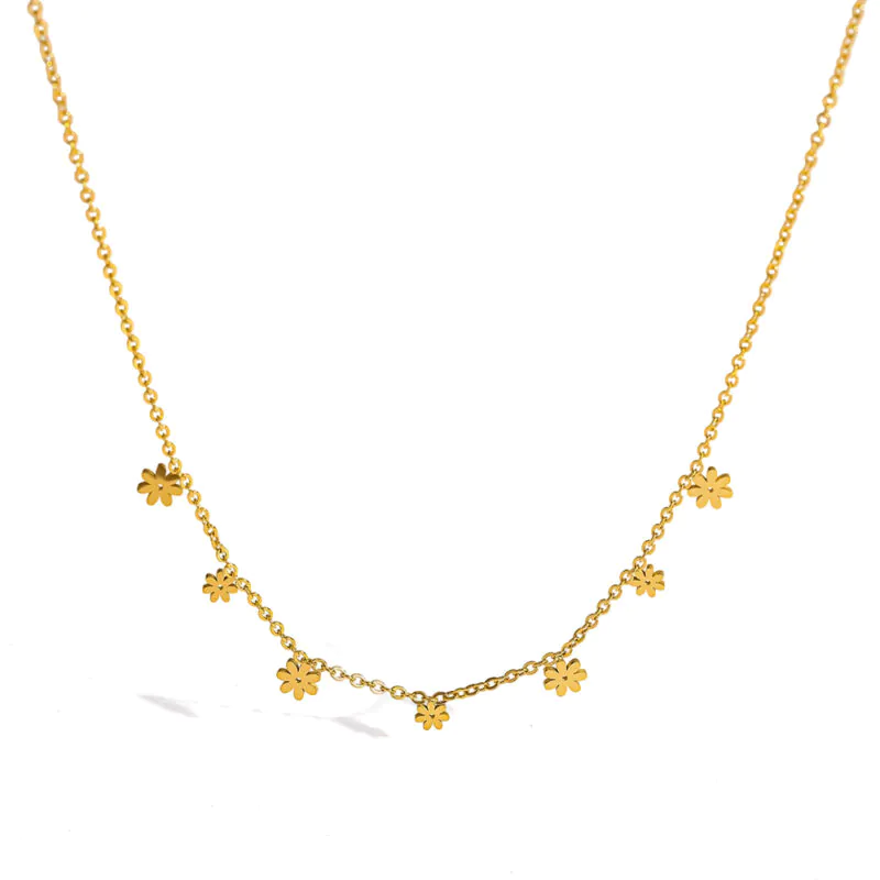 18K Gold‑Plated Stainless Steel Delicate Daisy Pendant Choker Necklace, Ins Fresh Minimalist Luxury Dainty Women Neck Jewelry