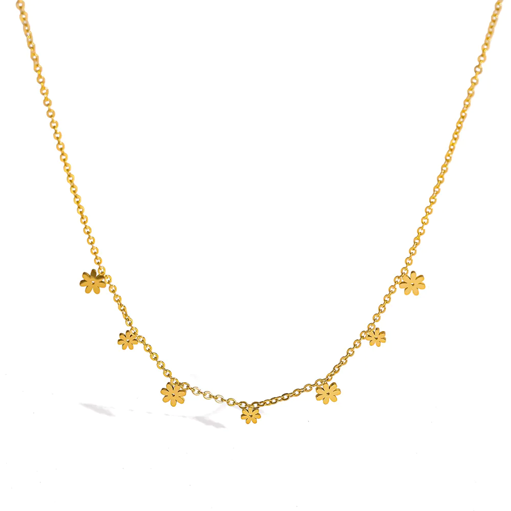 18K Gold‑Plated Stainless Steel Delicate Daisy Pendant Choker Necklace, Ins Fresh Minimalist Luxury Dainty Women Neck Jewelry