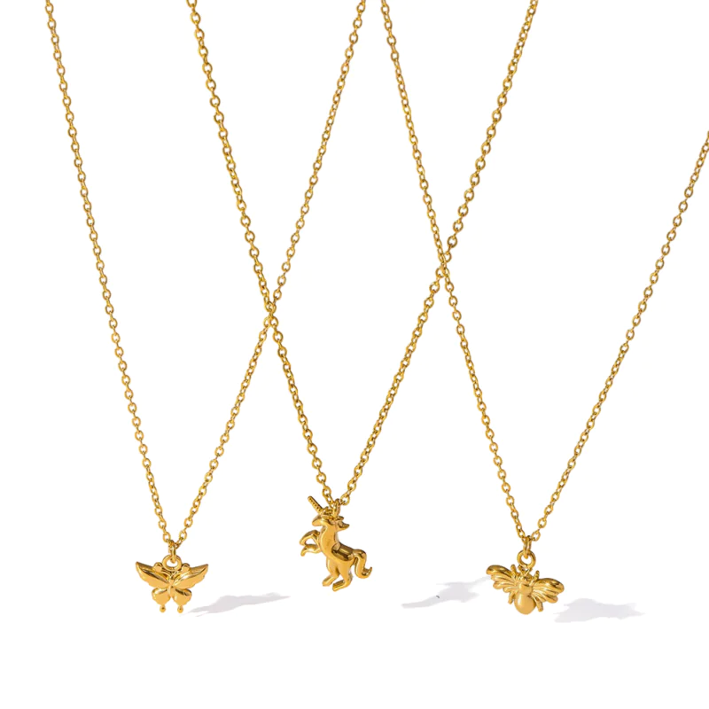 18K gold plated stainless steel butterfly unicorn bee animal pendant women clavicle necklace