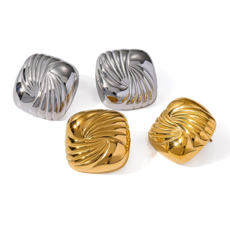 18k gold plated stainless steel ins style twisted square wave stud earrings retro luxury waterproof women ear jewelry