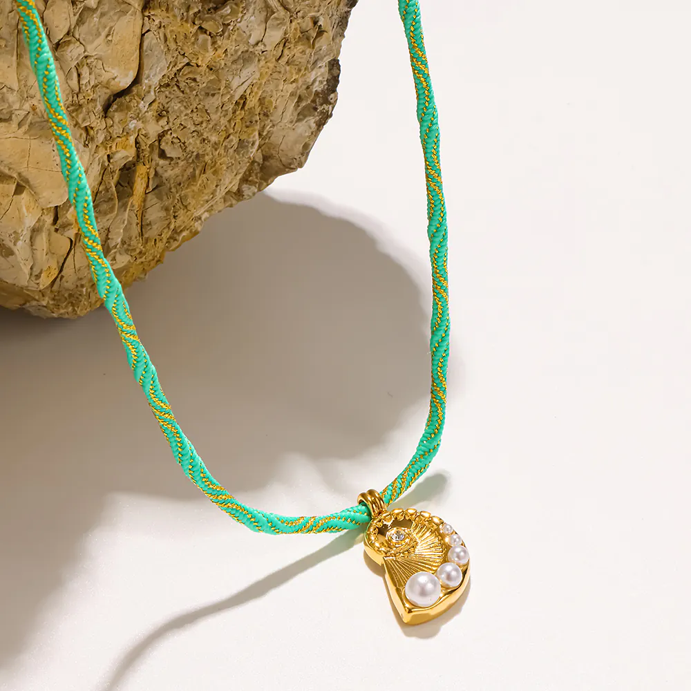 18K Gold-Plated Stainless Steel Conch Pearl Pendant Braided Rope Necklace, Ocean Inspired Necklace For Women - Image 2
