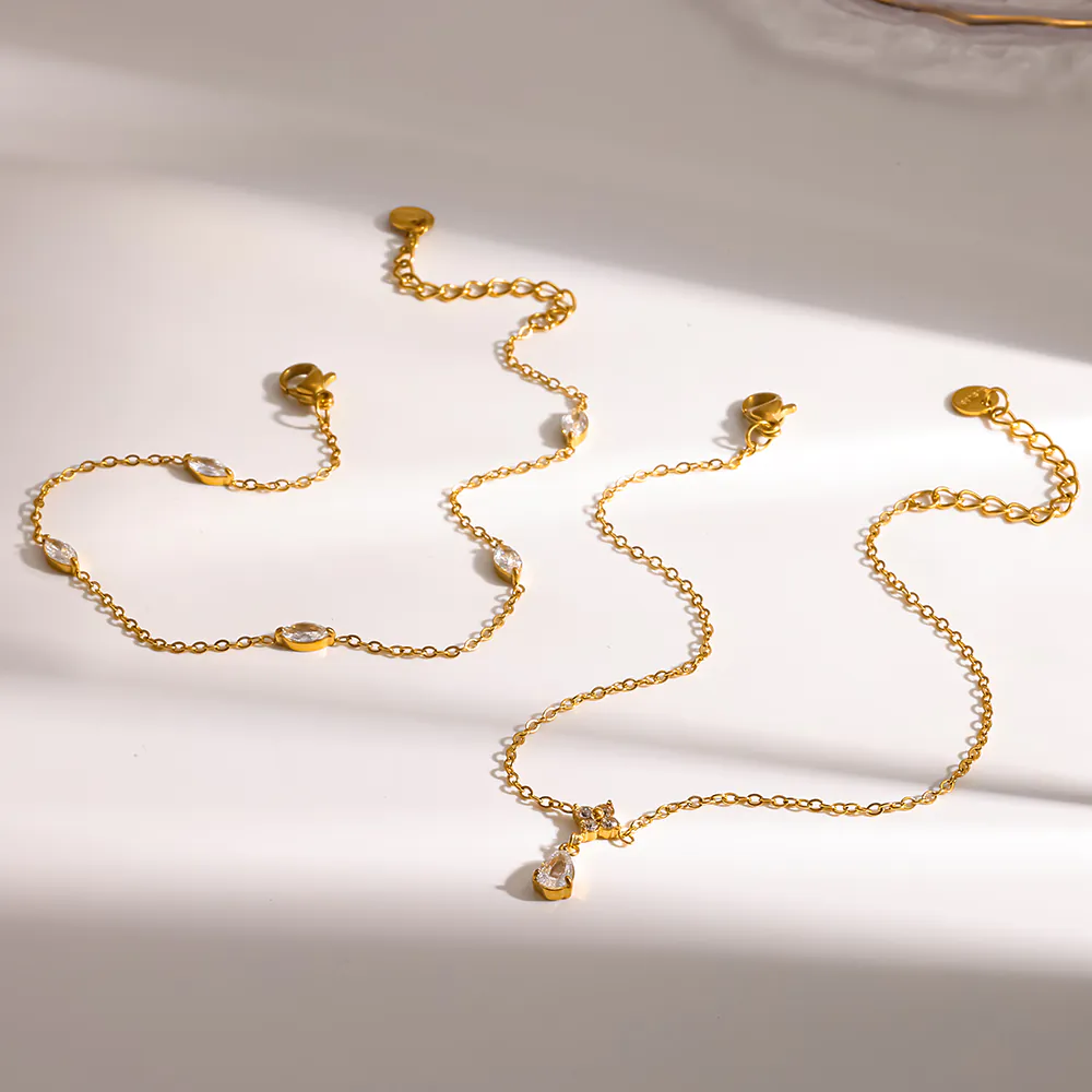 18K Gold-Plated Stainless Steel Anklet for Women, Flower Marquise Zircon Foot Jewelry, Elegant Accessory - Image 3